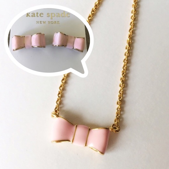 kate spade Jewelry - Kate Spade ♠️ Baby Pink Bow Necklace and Earrings